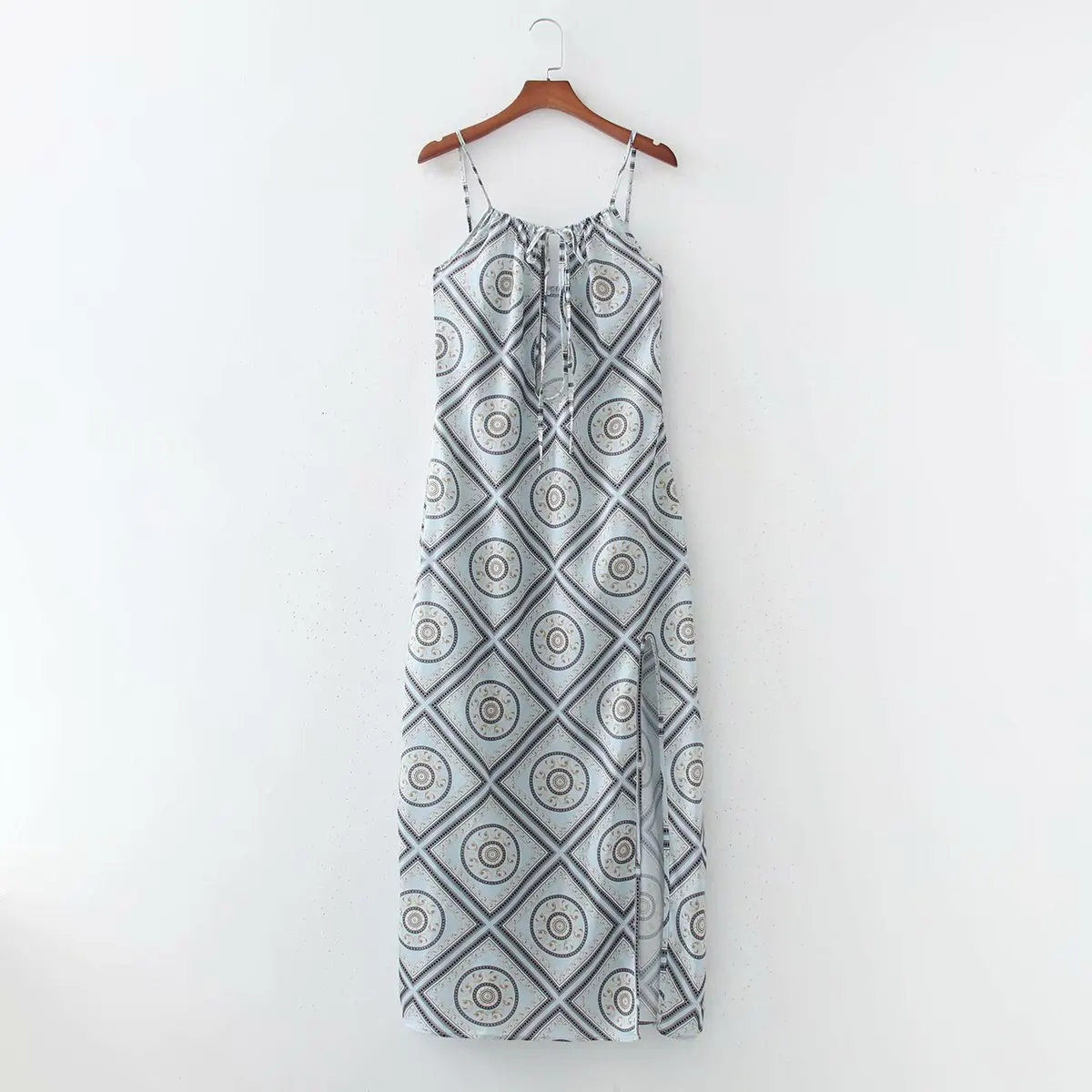 

2022 Summer New Women's Geometric Pattern Printed Split Suspender Skims Dress
