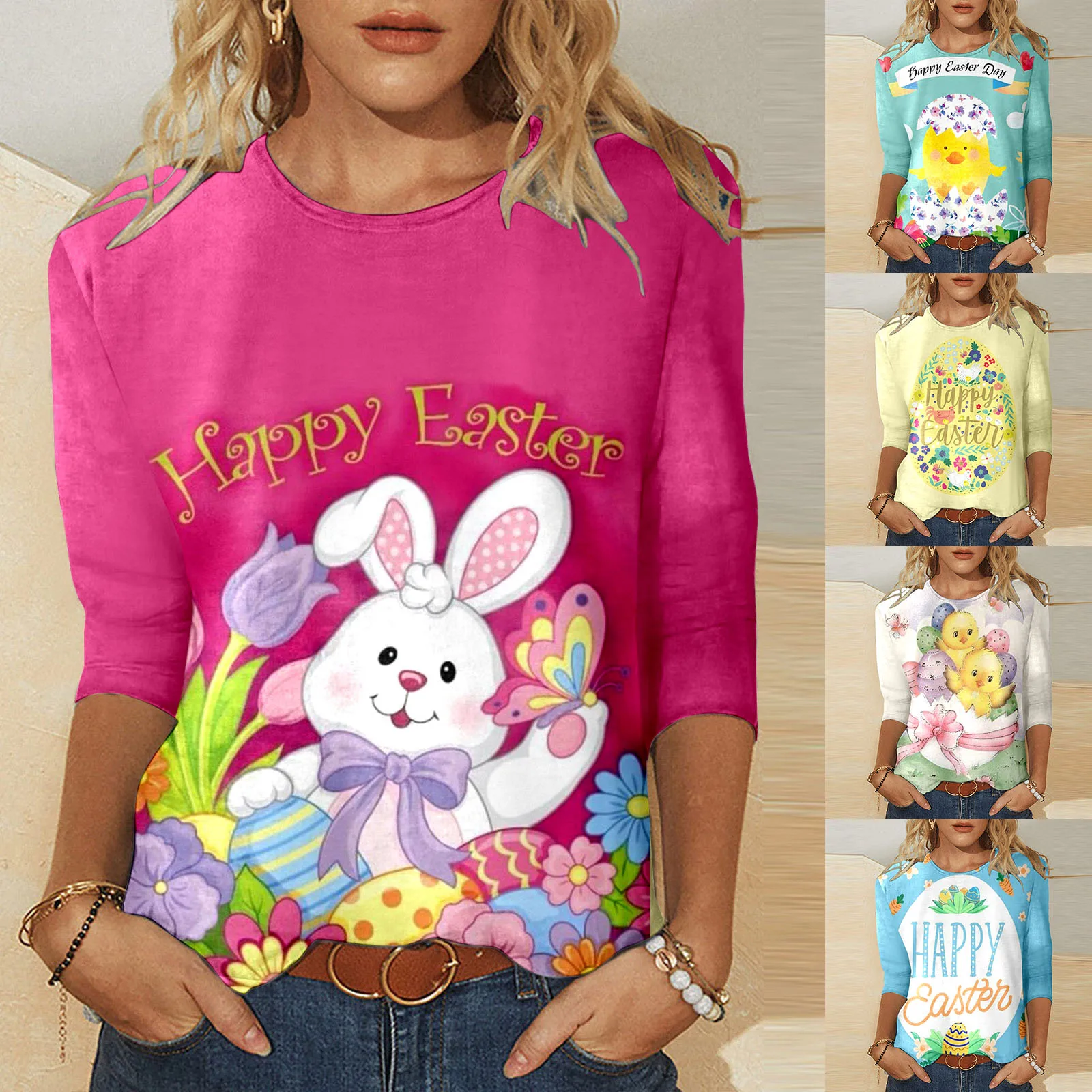 

Женские Модные топы с рукавом три четверти, повседневные футболки с принтом, женские летние топы, женские футболки из полиэстера, женские по...