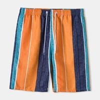 mens shorts casual striped pattern knee length summer clothes men fashion streetwear breathe cottonlinen bermuda shorts 2022