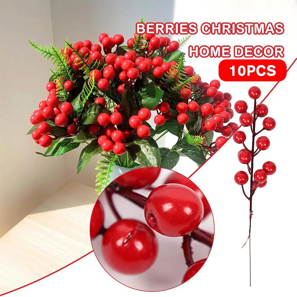 

10Pcs Artificial Red Berry Stems Christmas Red Berry Picks Holly Berry Branch For Christmas Tree Decorations DIY Wreath Cra C0A1