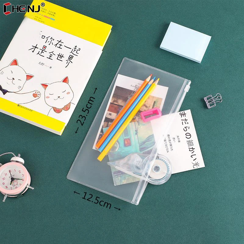 

12.5x23.5cm Holder Bag PVC Presentation Binder Folder Zipper Receive Bag Concise Planner's Filing Products Card office Supplies