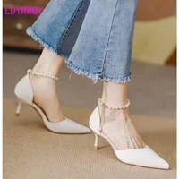 pearl bag toe sandals womens autumn 2022 new pointy hollow single shoe high heels thin heel