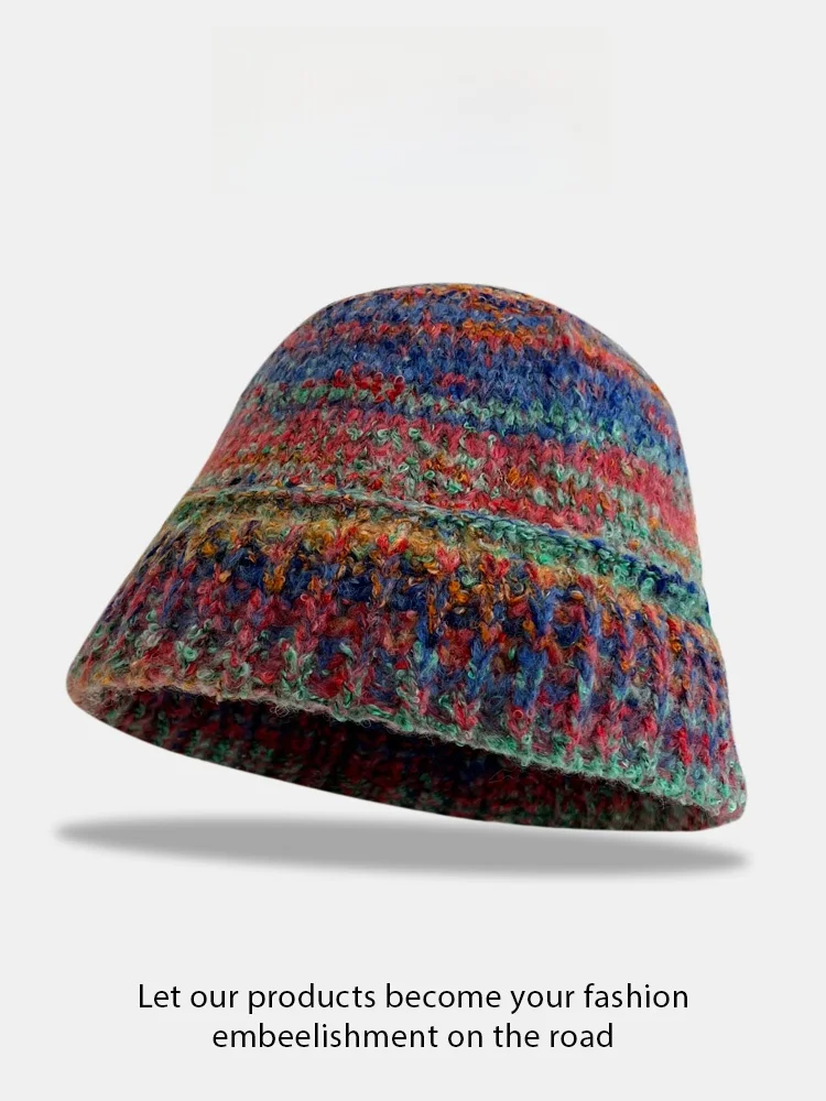 Шерстяная шапка с градиентом цвета в стиле ретро женская осенне-зимняя теплая