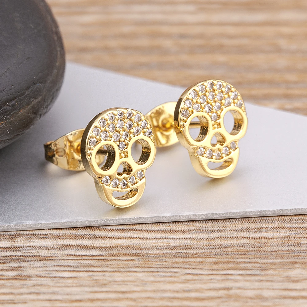 

AIBEF New Original Design Gold Skull Shaped Zircon Earrings Personalized Jewelry Best Fashion Gift For Women's Party Birthday