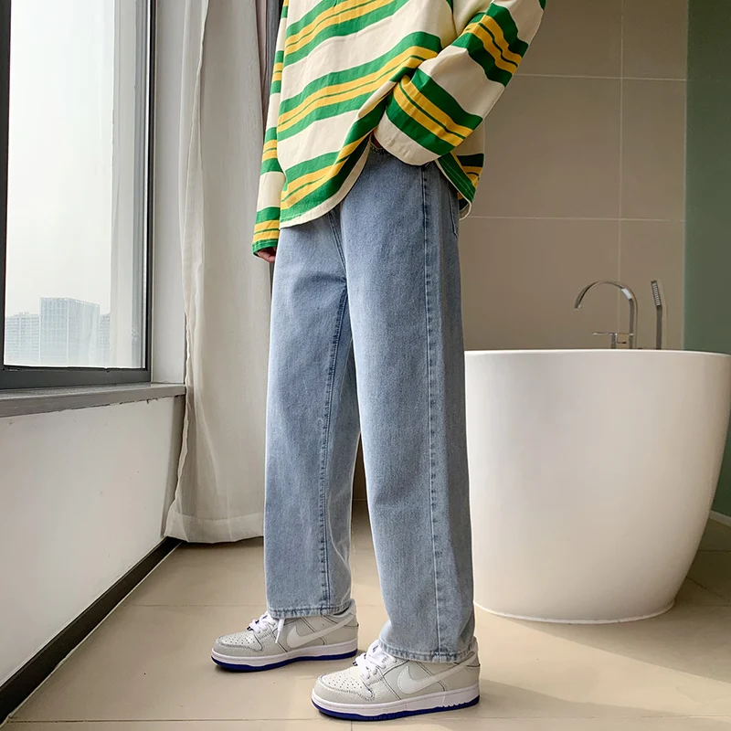 Vintage Blue Baggy Jeans Men's 2023 Autumn New Arrival Wide Leg Cargo Pants Fashion Streetwear Loose Straight Denim Trousers