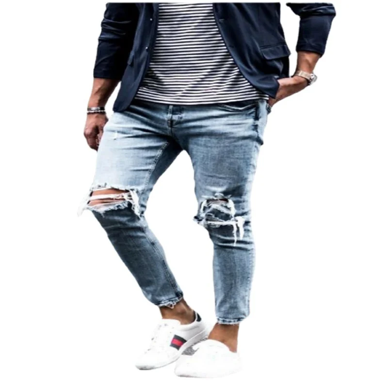 Cowboy Mens Pants Holes Slim Autumn New Stretch Pants Jeans Print Men Clothing