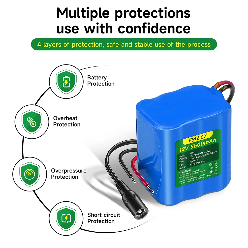 Литий-ионный аккумулятор 12 В 5600 мАч 67 2 Втч с зарядным устройством BMS 6 для