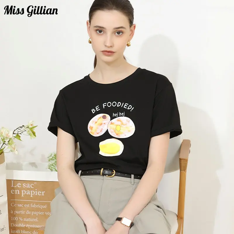 

Женская хлопковая футболка с коротким рукавом, черная Повседневная футболка с буквенным принтом в Корейском стиле, лето 2023