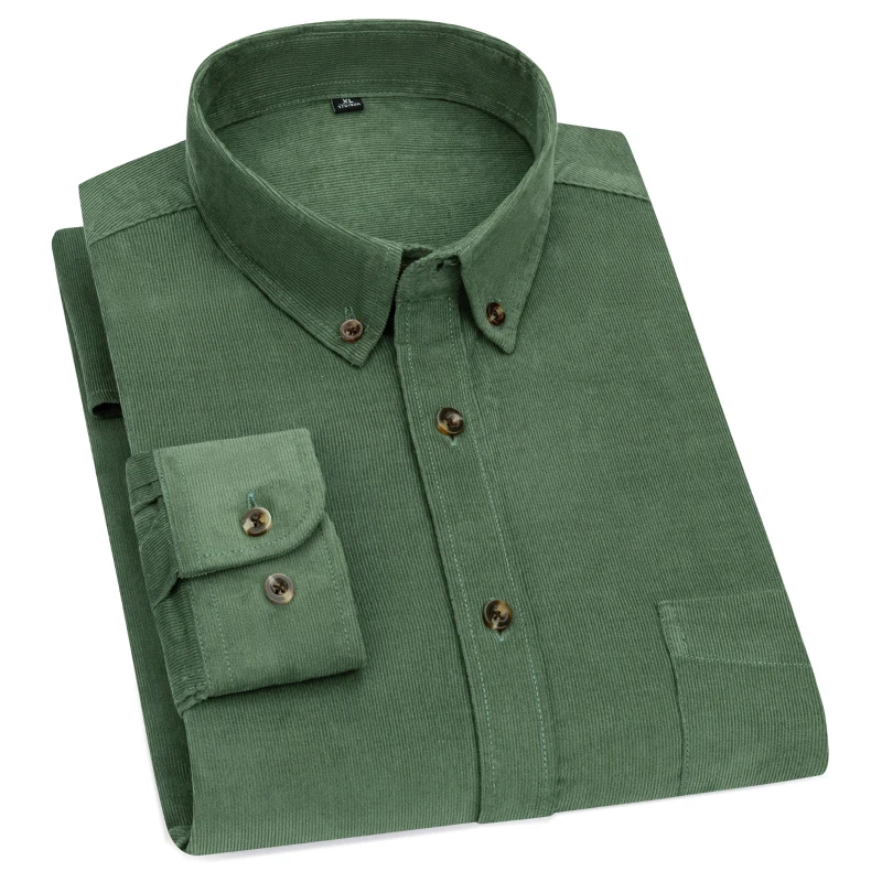 

AOLIWEN Bouncy Corduroy Solid Color Long Sleeve Chest Pocket 100% Cotton Comfortable Man Shirts Design Casual Versatile Slim