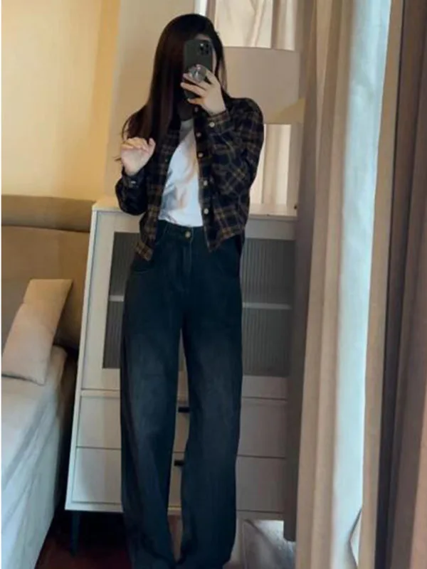 Рубашка в клетку стиле ретро модная женская короткая куртка на весну и осень