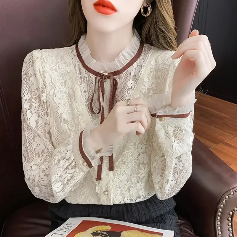 Новый стильный Топ модные милые блузки Женская весенне-осенняя рубашка