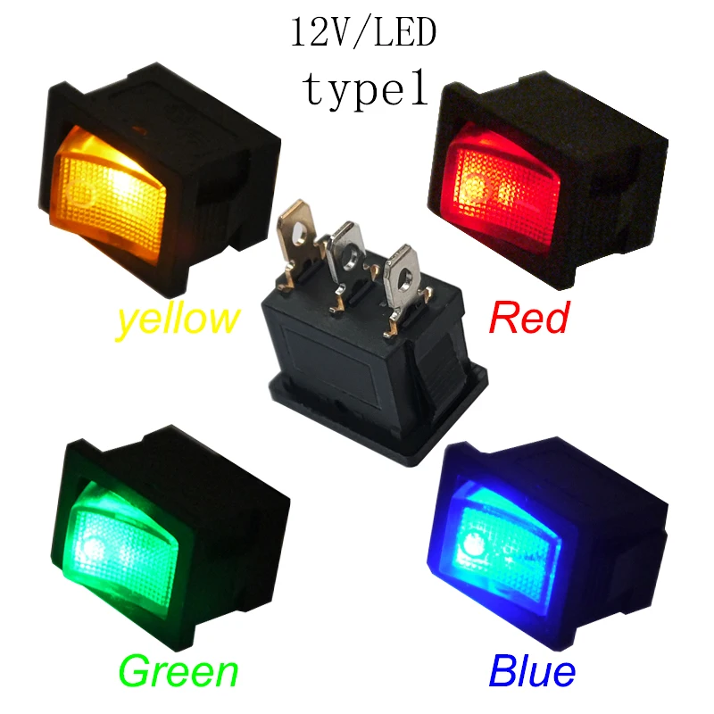 4Pcs 21x15mm 3Pin Mini Rocker Switch Panel Hole 19x13mm With Led 12V 220V illuminated IP65 Toggle switch O - Power Seesaw купить по