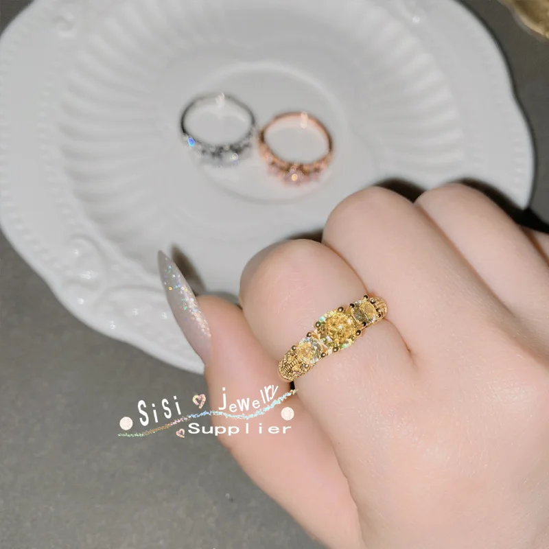 Модное регулируемое кольцо в стиле хип-хоп минималистическом с фианитом класса