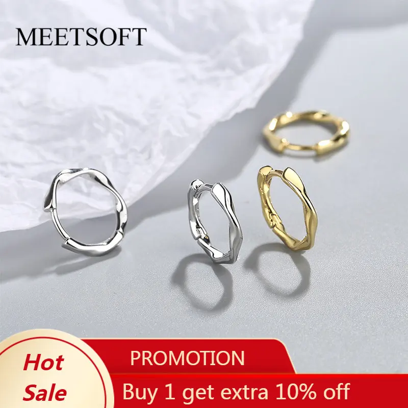 

MEETSOFT Trendy 925 Sterling Silver Minimalist Shiny Twist Waves Hoop Earrings Buckle for Women Punk Fine Jewelry Drop Shipping