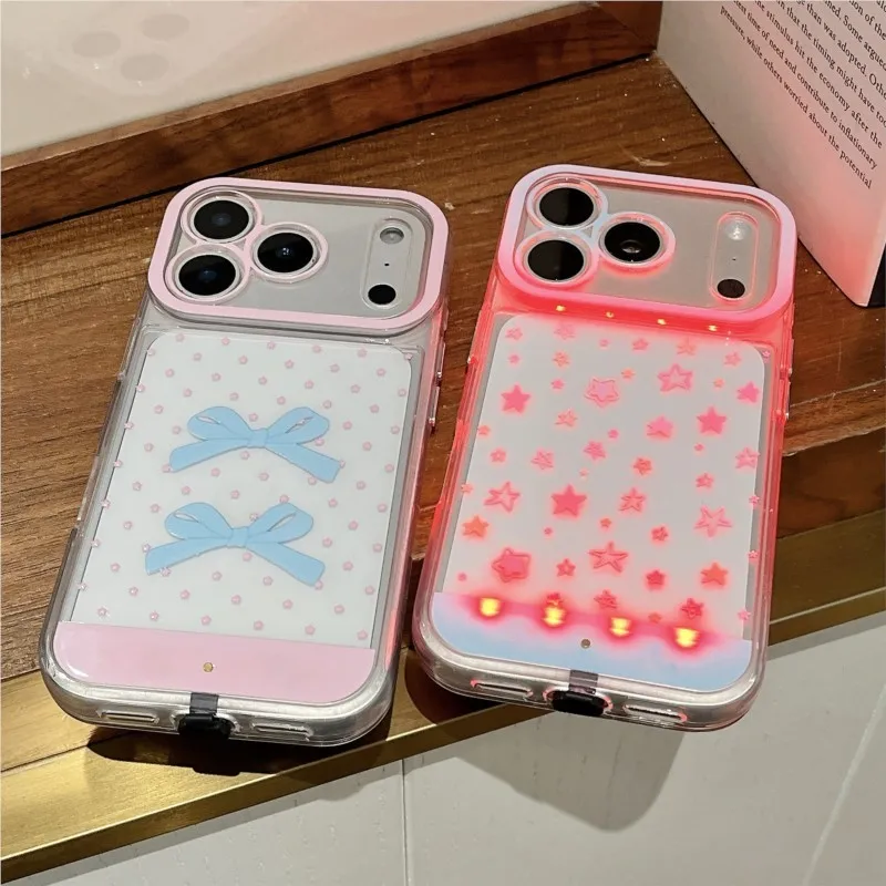 Фото Чехол для iPhone 11 12 13 14 15 16 17 Pro Max Plus Air XS Max с меняющим цвет светящимся бантом-звездой и подсветкой при звонке №4
