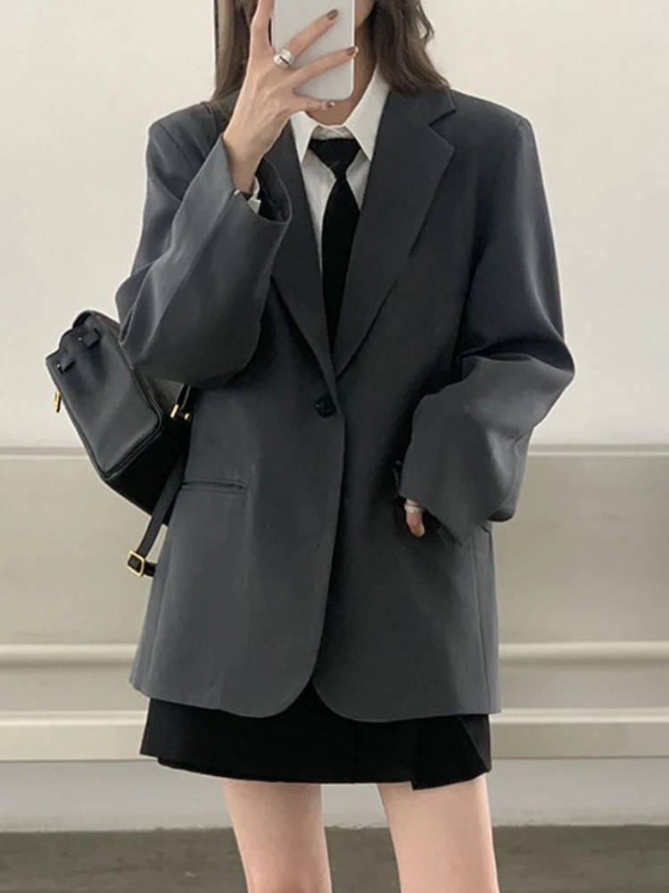 

UNXX Oversize Blazer Women 2023 Autumn Loose Wide Shoulder Suit Coats Casual Grey Blazers Female Office Lady Woman Jacket Coats