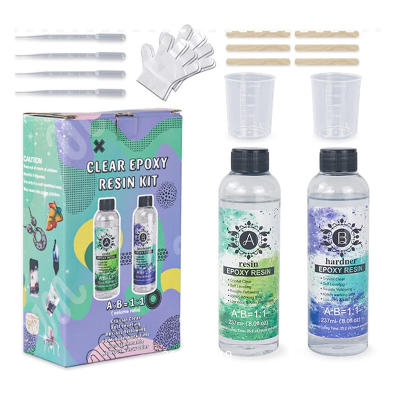 

Epoxy Resin Crystal Clear AB Crystal Glue Easy Mix 1:1 Casting & Coating for DIY Jewelry Making of The Art Resin