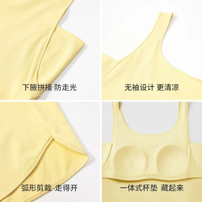 New Pajamas Women Summer Skirt One Piece Cotton with Chest Pad Tank Top Ladies Long Cotton Pajama Dress Women Summer Sleep Dress