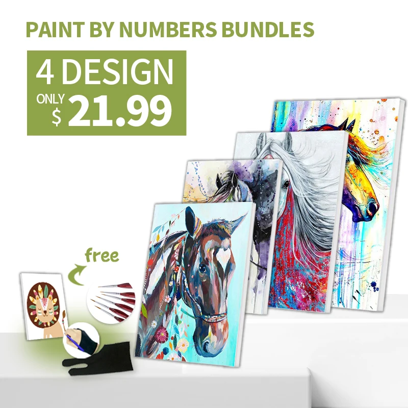 

RUOPOTY 4pc/lot DIY Painting By Number 40x50cm Shop in Bundle Colorful Horses Coloring By Number Home Decor Paint Kit For Adults