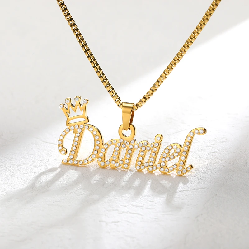 

Stainless Steel Detachable Rhinestone Name Necklaces For Women Customized Jewelry Crystals Covered Pendant Necklace Party Gifts