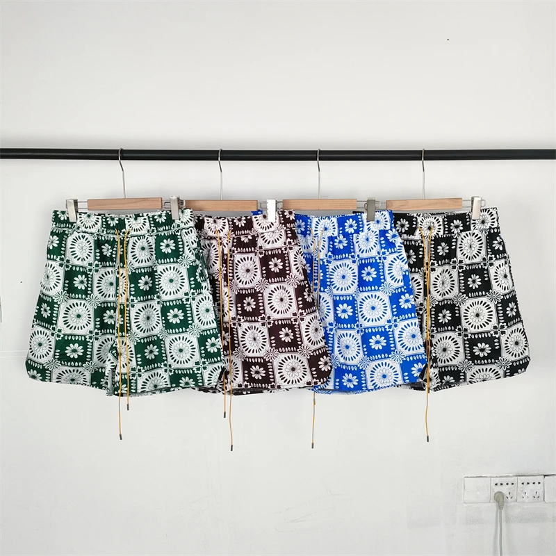 

Floral Patterns Rhude Mesh Shorts Men Women Top Quality Quick Drying Yellow Drawstring Breeches
