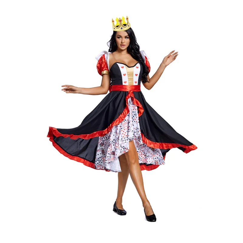 

Alice in Wonderland Costume Poker Queen Cosplay Halloween Masquerade Queen of hearts Costumes Sexy Dress