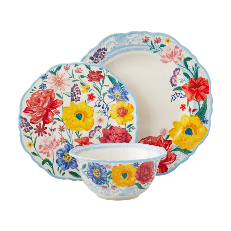 

Camping Dinnerware Brilliant Blooms 12-Piece Stoneware Dinnerware Set