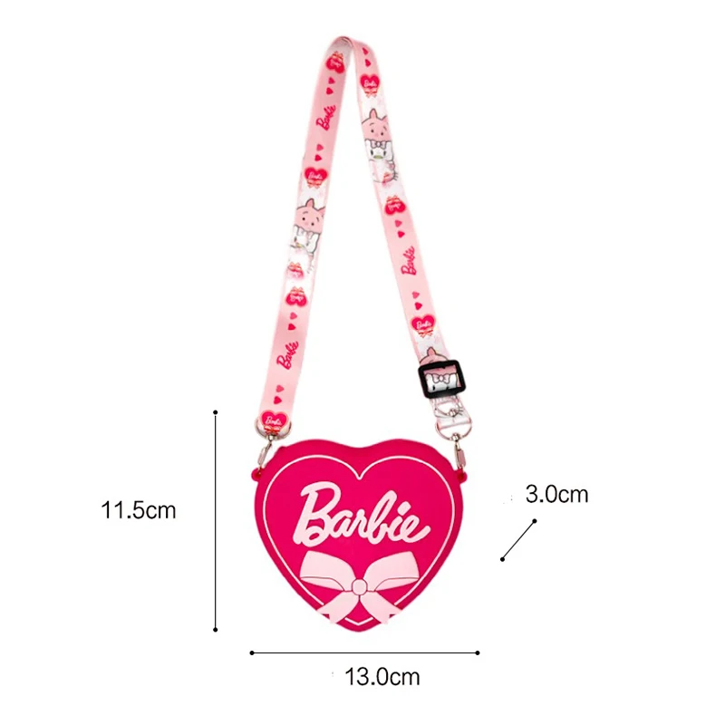 Silicone Cute Mini Heart Pink Barbie Coin Purse Change Wallet Portable Student Girls Bags Accessories Adjustable Shoulder Strap images - 6