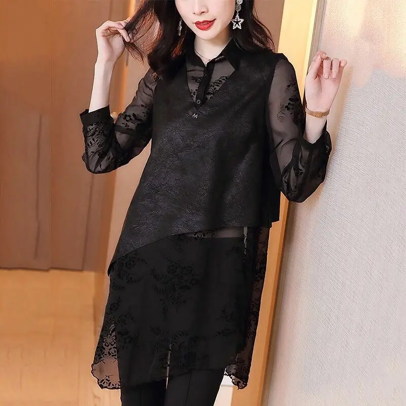 

2021 Женская свободная футболка женская нижняя рубашка кружевной топ