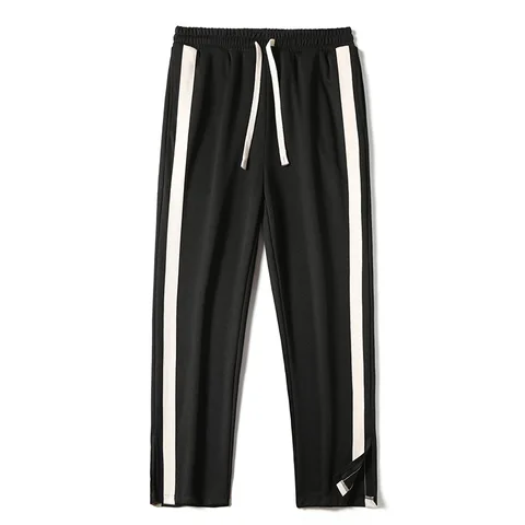 Men's Striped Slit Pants Spring Autumn Straight Wide Leg Trousers High Street Loose Casual Trousers 2023 Fashion Men Clothing
