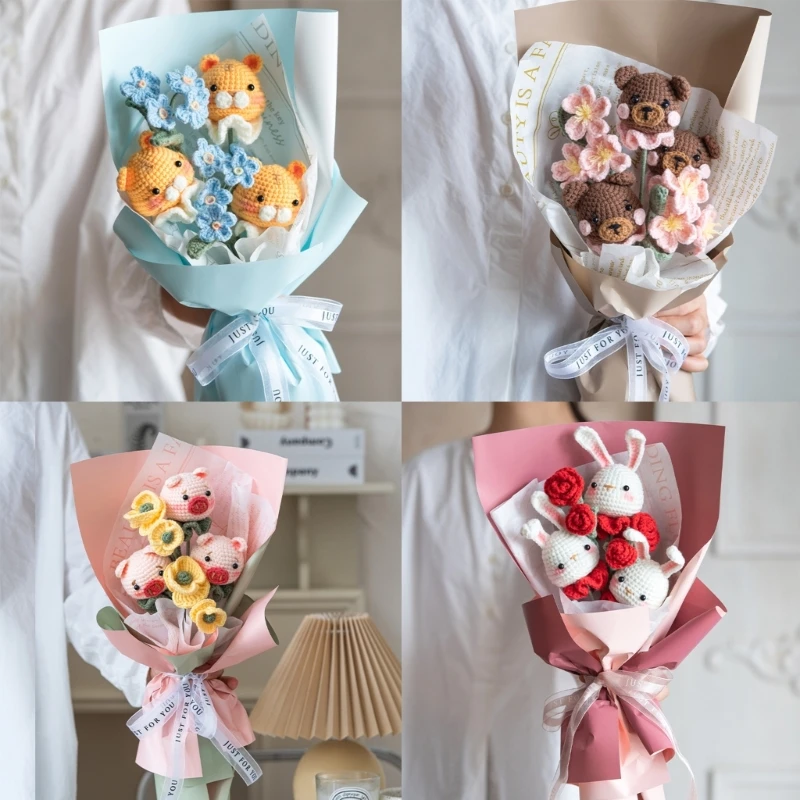 

Букет цветов вязаных крючком, букет цветов для украшения дома, Прямая поставка