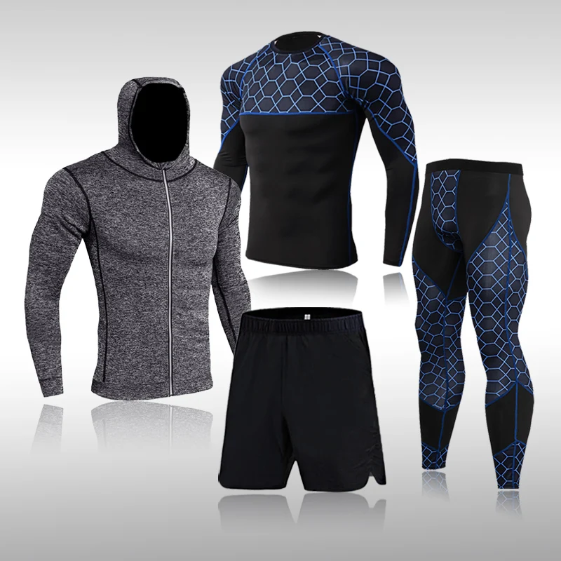 

Running 4Pcs/Set For Men Gym Clothing Fitness Compression Men's Sport Suits Quick Dry Training Sportswear Sets Breathable Tights