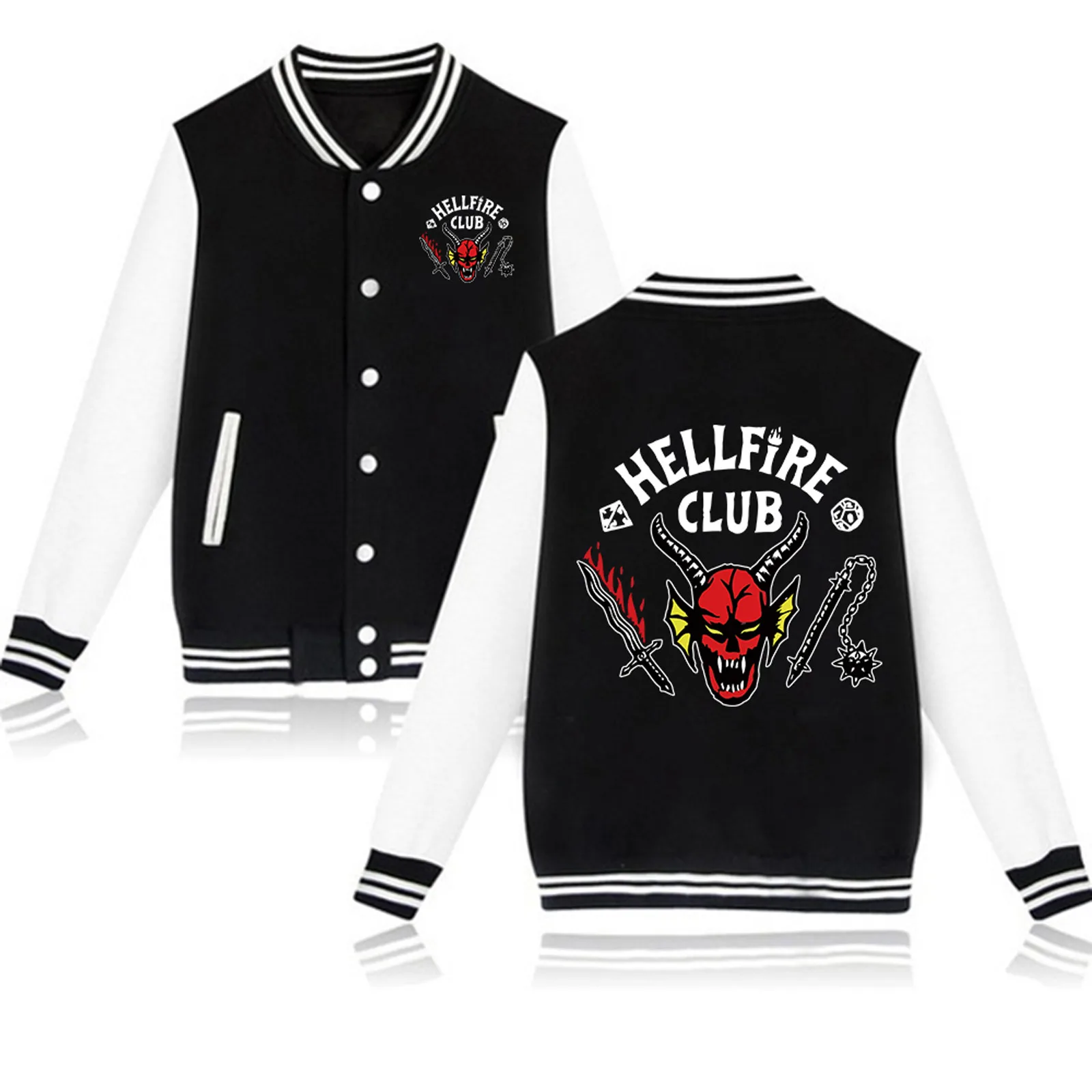 

Spring Men's Jackets Hooded Coats Casual Zipper Graphic Hellfire Club Sweatshirts Male Tracksuit Stranger Things 4 Mens Clothing