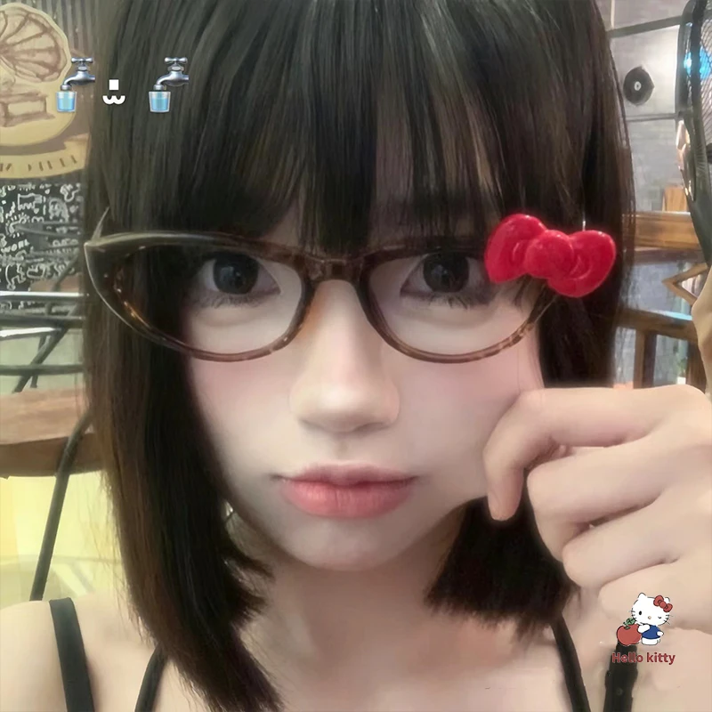 Ретро-очки Hello Kitty Y2K с плоским искусственным рисунком аниме Kawaii оправа для очков