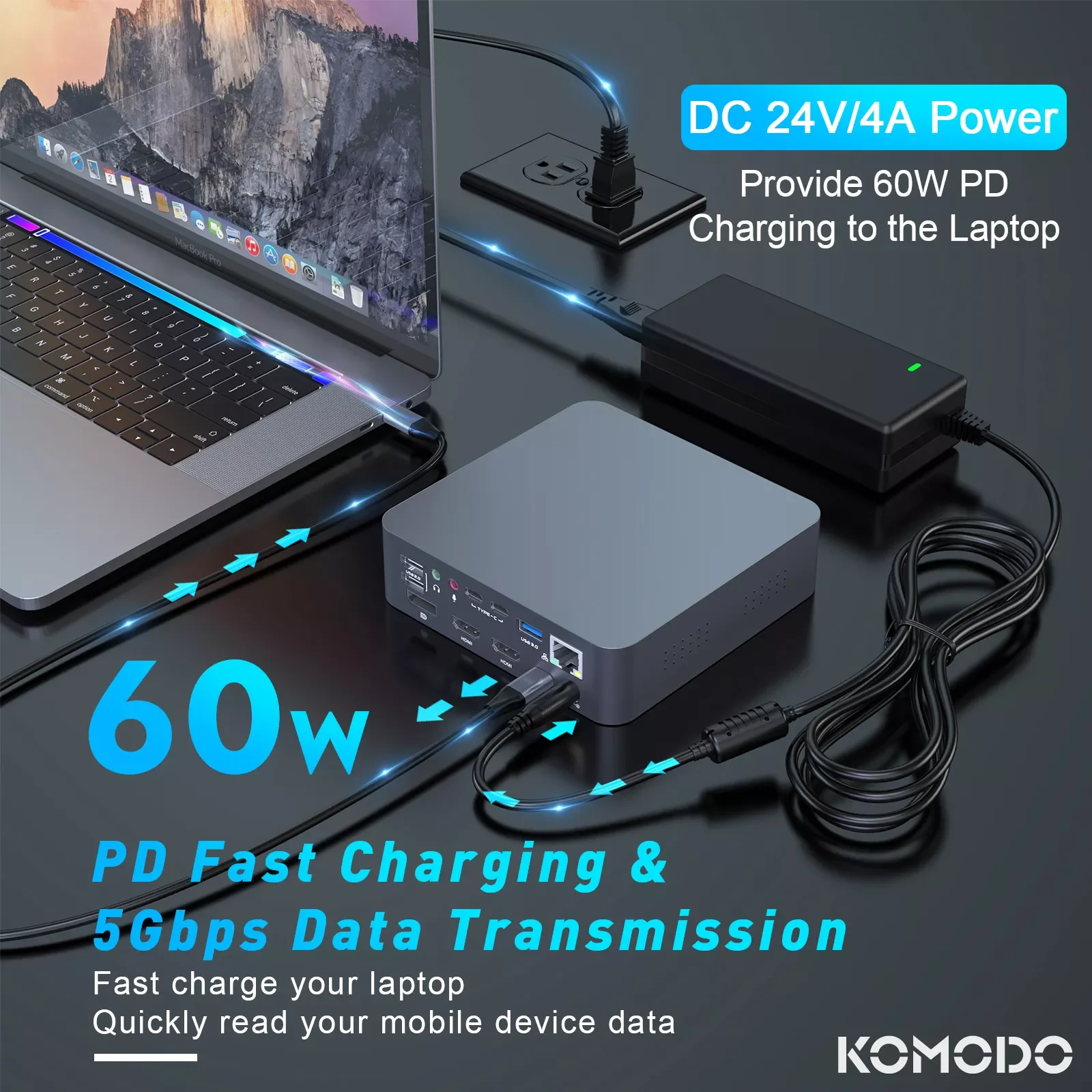 

4K Laptop Docking Station Dual Monitor for M1 MacBook Pro/Air /USB-C 18in1 with 60W Power Supply HDMI VGA RJ 45 SD TF