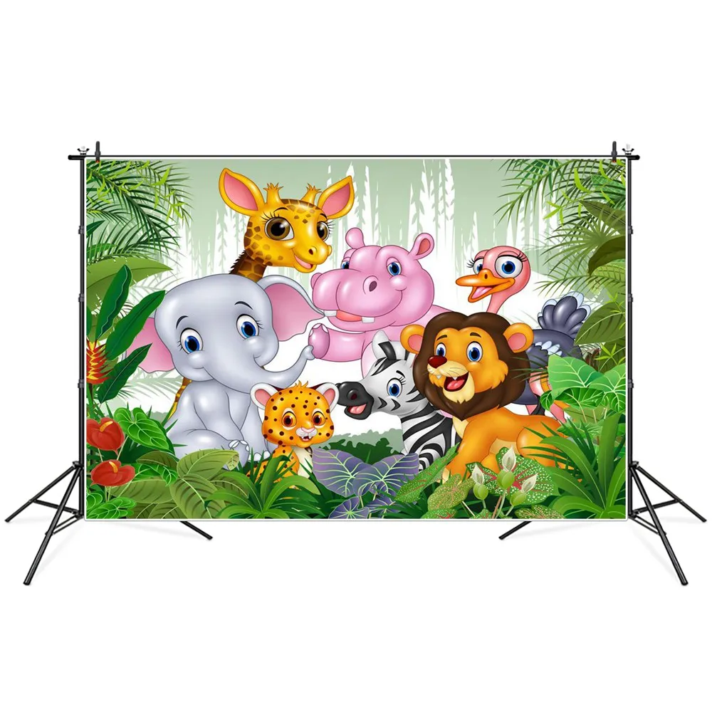 

Jungle Forest Animals Safari Party Photography Backgrounds Custom Tropical Leaves Baby Birthday Decoration Photocall Backdrops