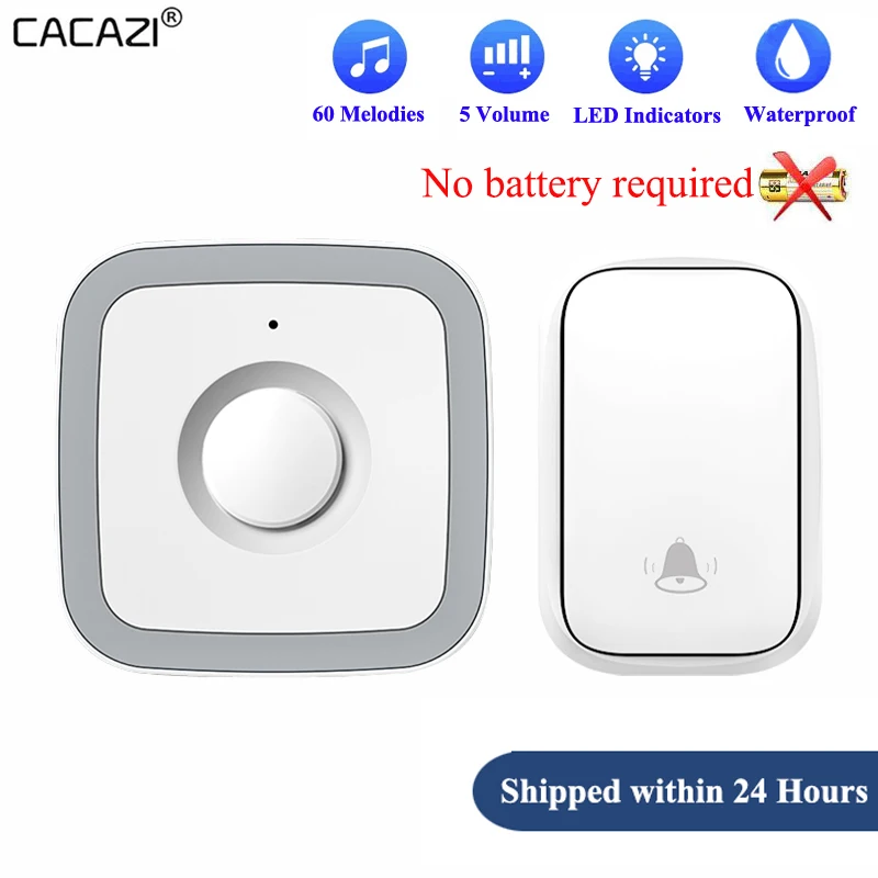 

CACAZI Newest Home Wireless Doorbell 60 Songs 110DB 150M Waterproof Remote Smart Calling Bell with US EU UK AU Plug (Gray&White)