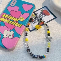 creative yellow duck resin smiley butterfly geometric beaded anti lost lanyard mobile phone chain of female ornament accessories