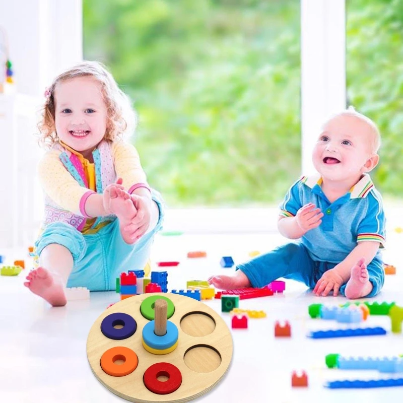 

Baby Stacking Block Wooden Puzzle Toy Toddler Fine Motor Skill Early Learning Color Matching Game Kindergarten Kids Gift P31B