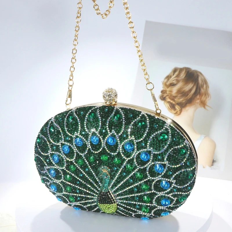Роскошная сумочка со стразами и павлинами вечерний клатч в стиле ретро для