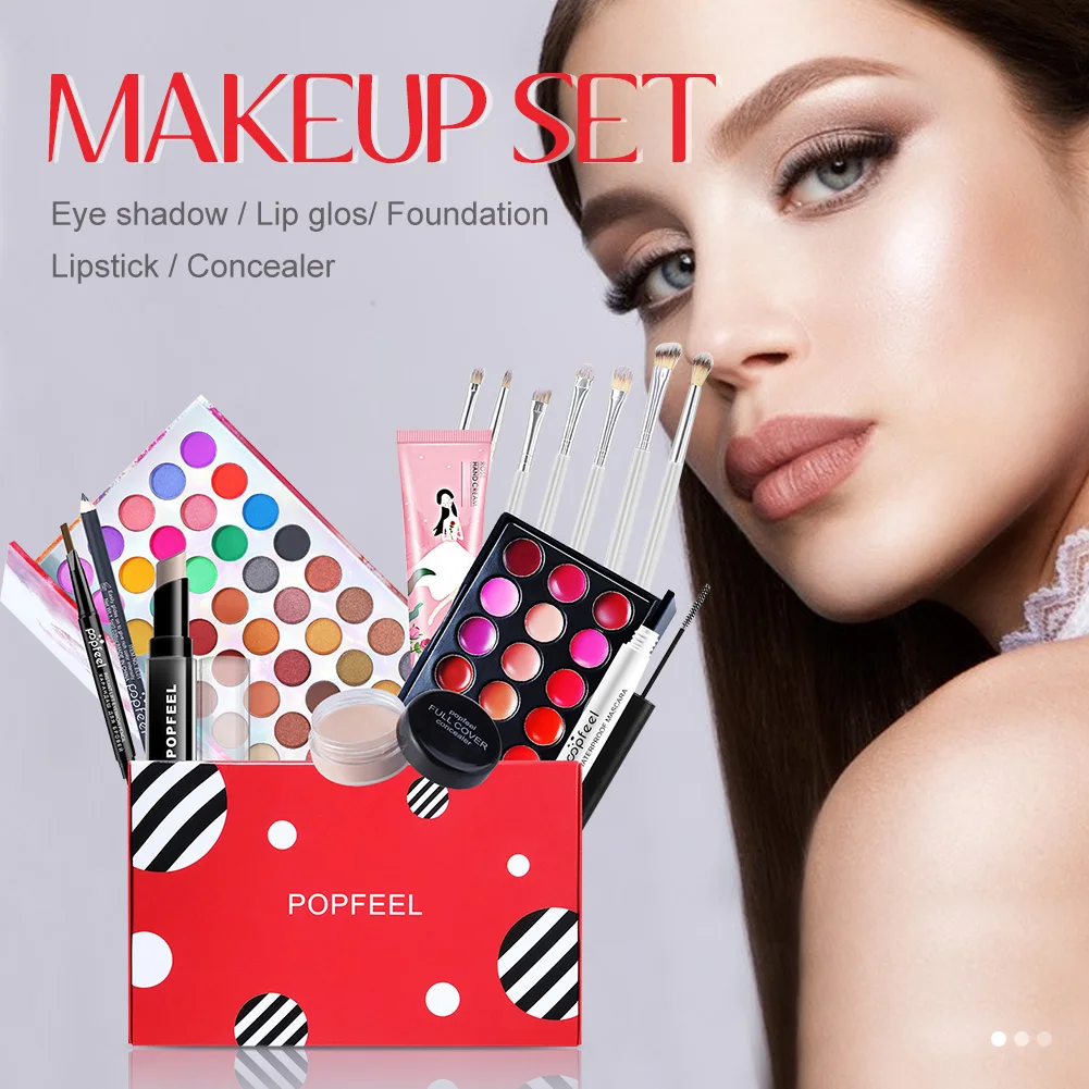 

All In One Makeup Kit Eyeshadow Palette Concealer Mascara Eyeliner Eyebrow Pen Lipgloss Makeup Brush Gift For Women Beginners