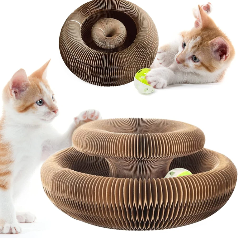 

Magic Organ Cat Scratch Board with Bell Ball Corrugated Paper Magnetic Foldable Grinding Claw Scratching Board Pet toys Products