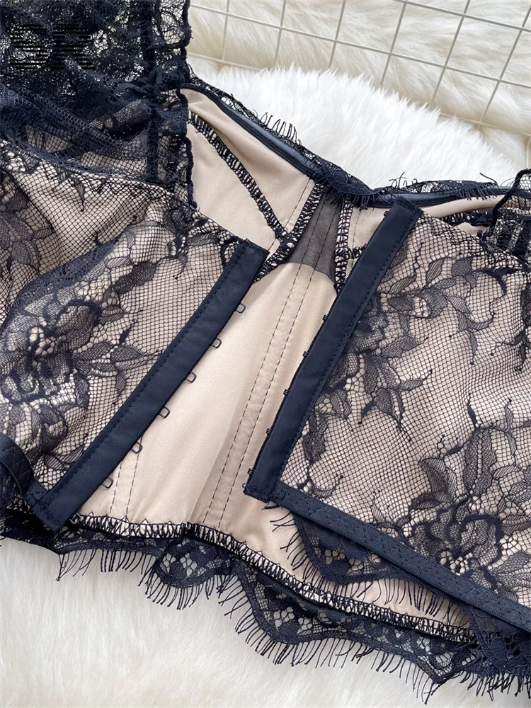 Кружевная пикантная женская рубашка SINGREINY блузка с расклешенными рукавами и