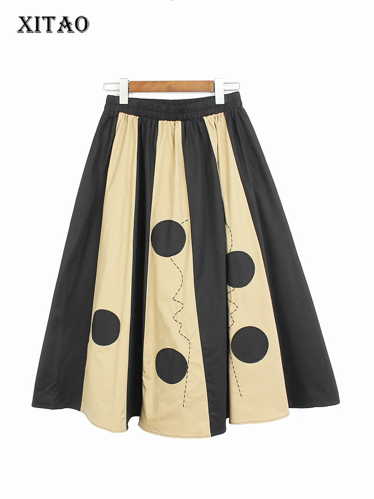 

XITAO High Waist Skirt Fashion Hit Color Small Fresh Patchwork Minority Goddess Fan Pleated Elastic Waist Skirt 2023 WLD16202