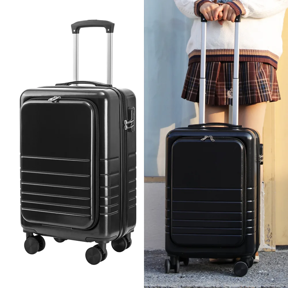 2022 New Front Opening Boarding Suitcase, Large Capacity 20 Inch Universal Wheel Password Suitcase