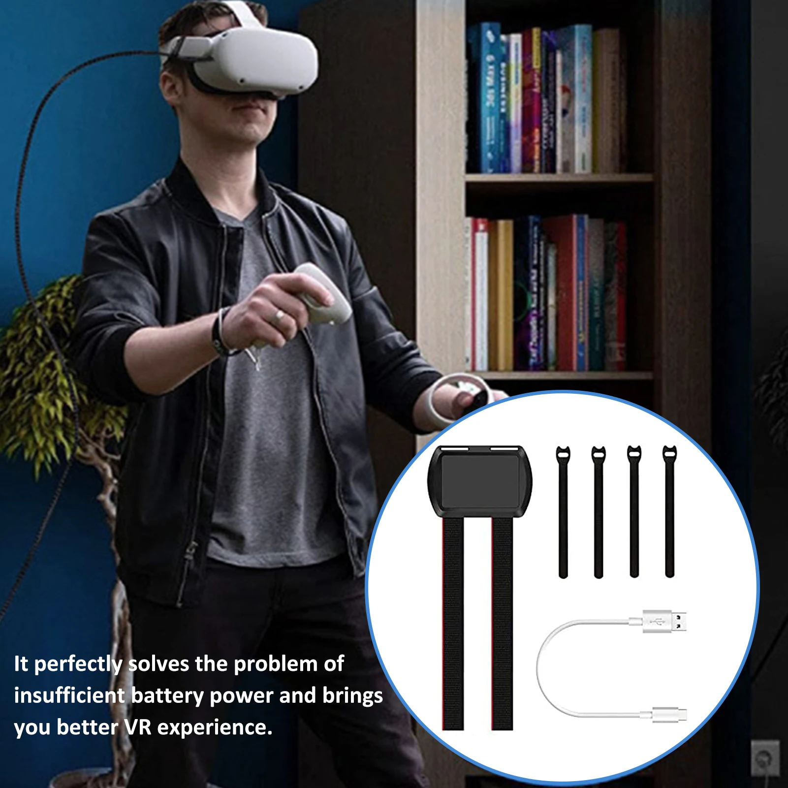 

2021 Adjustable Back Battery Strap Power Bank Fixing Bracket For Oculus Qu est 2 Head Strap Flexible VR Power Bank Stand