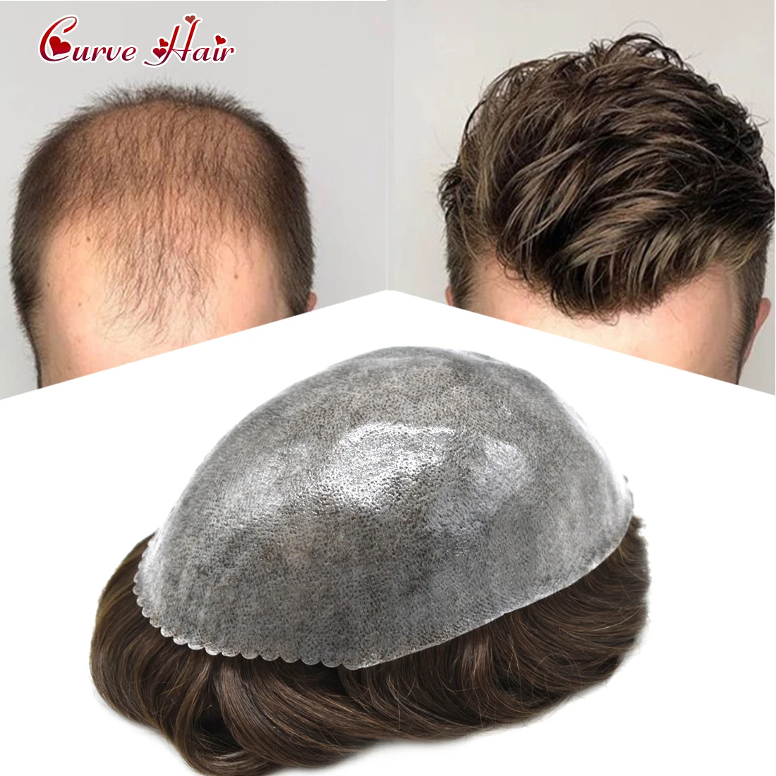 Human Men Wigs All PU Man Hair Prosthesis Durable Thin Poly Injection Toupee Hair Men Soft Hair Replacement System Male Units