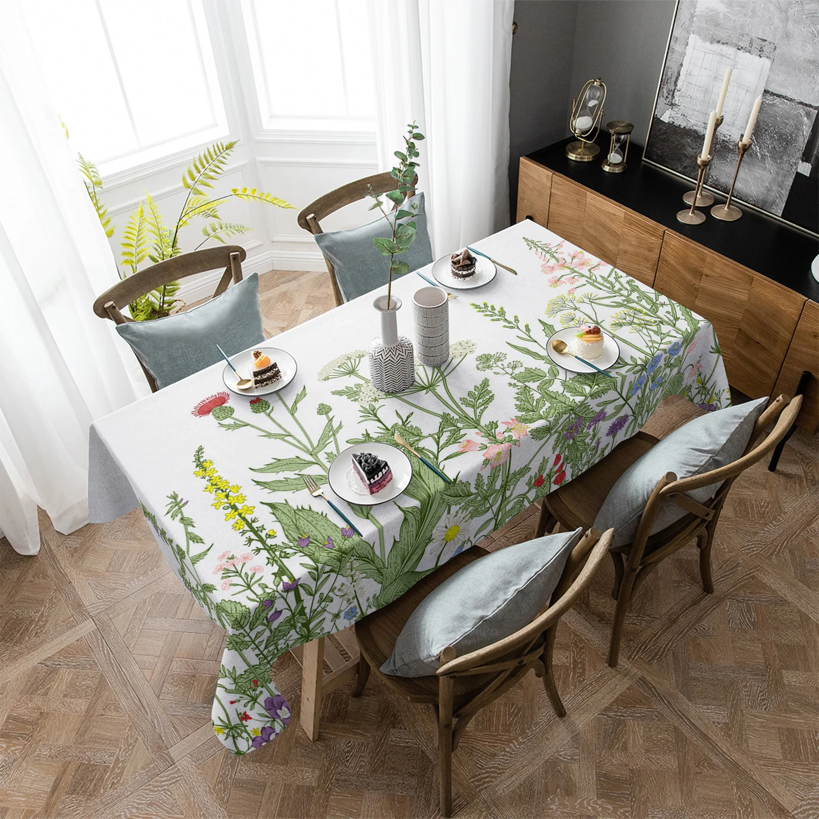 

Винтажная растительная фотография для обеденного стола, водонепроницаемая прямоугольная Настольная Крышка для кухни, гостиной