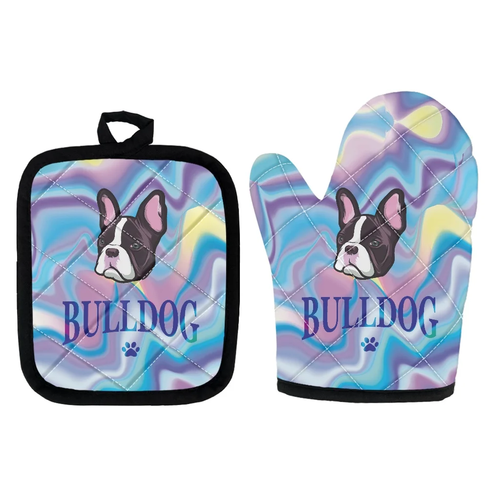 

Chef Insulation Mitten Bulldog Print Home Baking BBQ Gloves Cooking Protective Mitts Microwave Oven Holder Mat Guantes Barbacoa