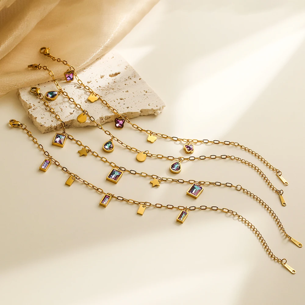 Браслеты NEWBUY из нержавеющей стали 316L золотого цвета с подвесками для женщин